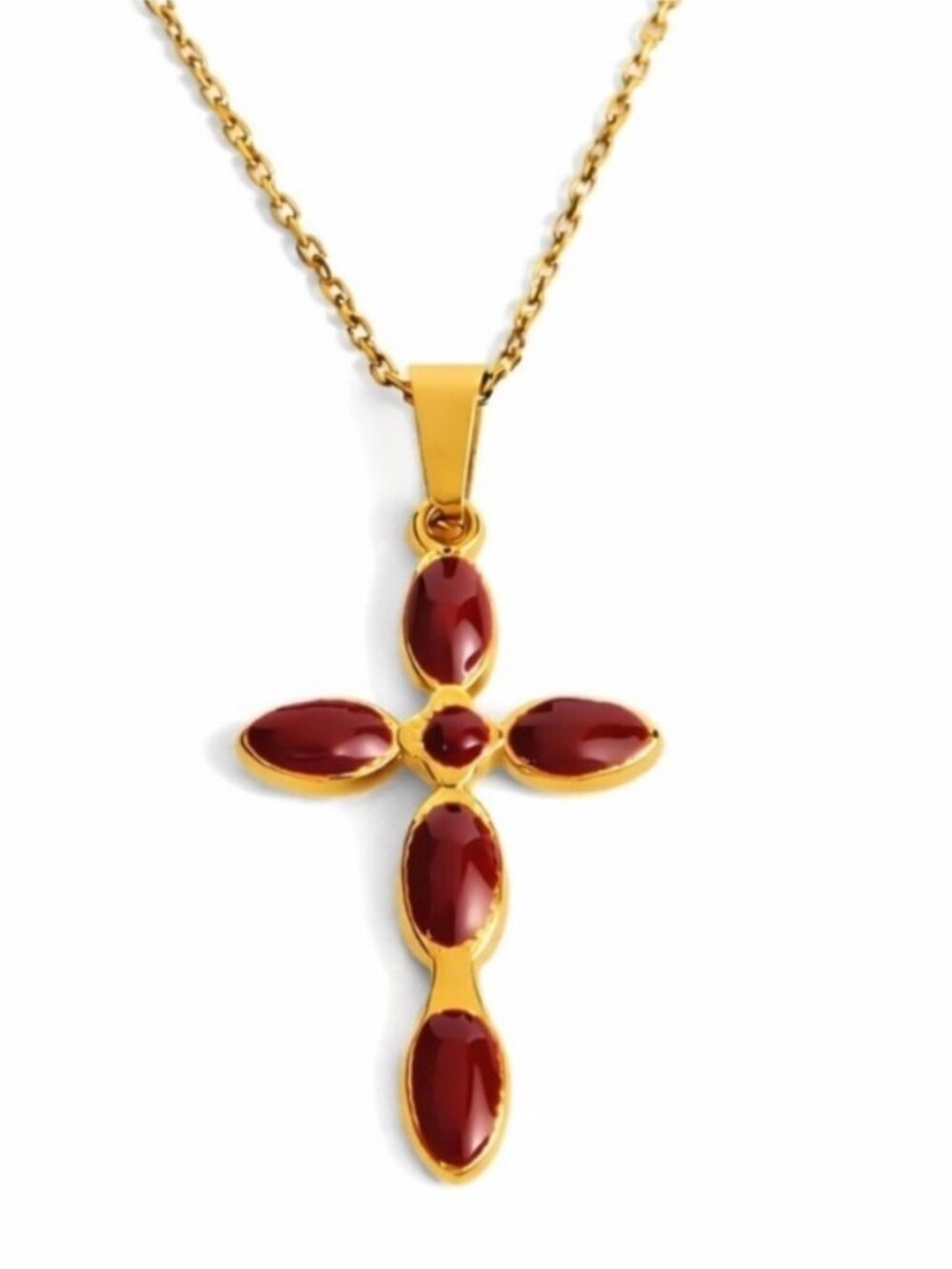 New! 18K Gold Plated Wine Stone Cross Necklace (2009) NWOT - Picture 2 of 2